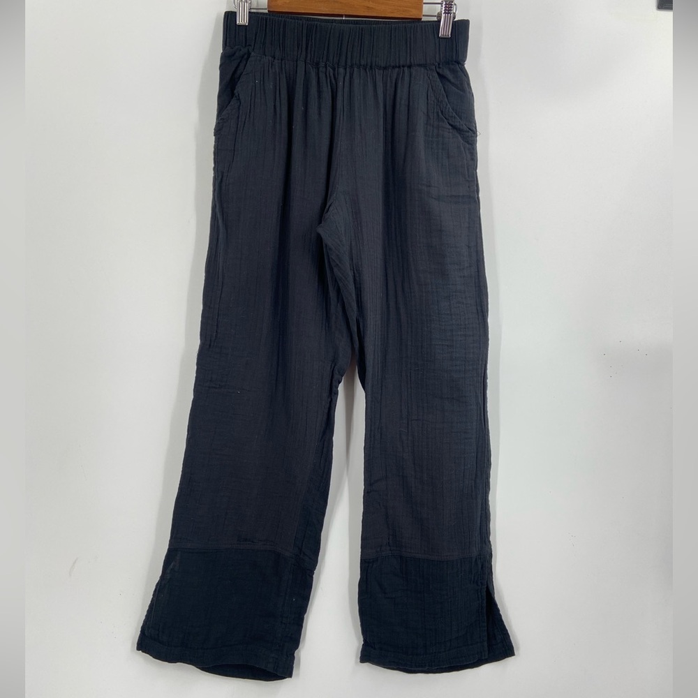 Pact Organic Cotton Double Gauze Pull On Split Hem Black Medium